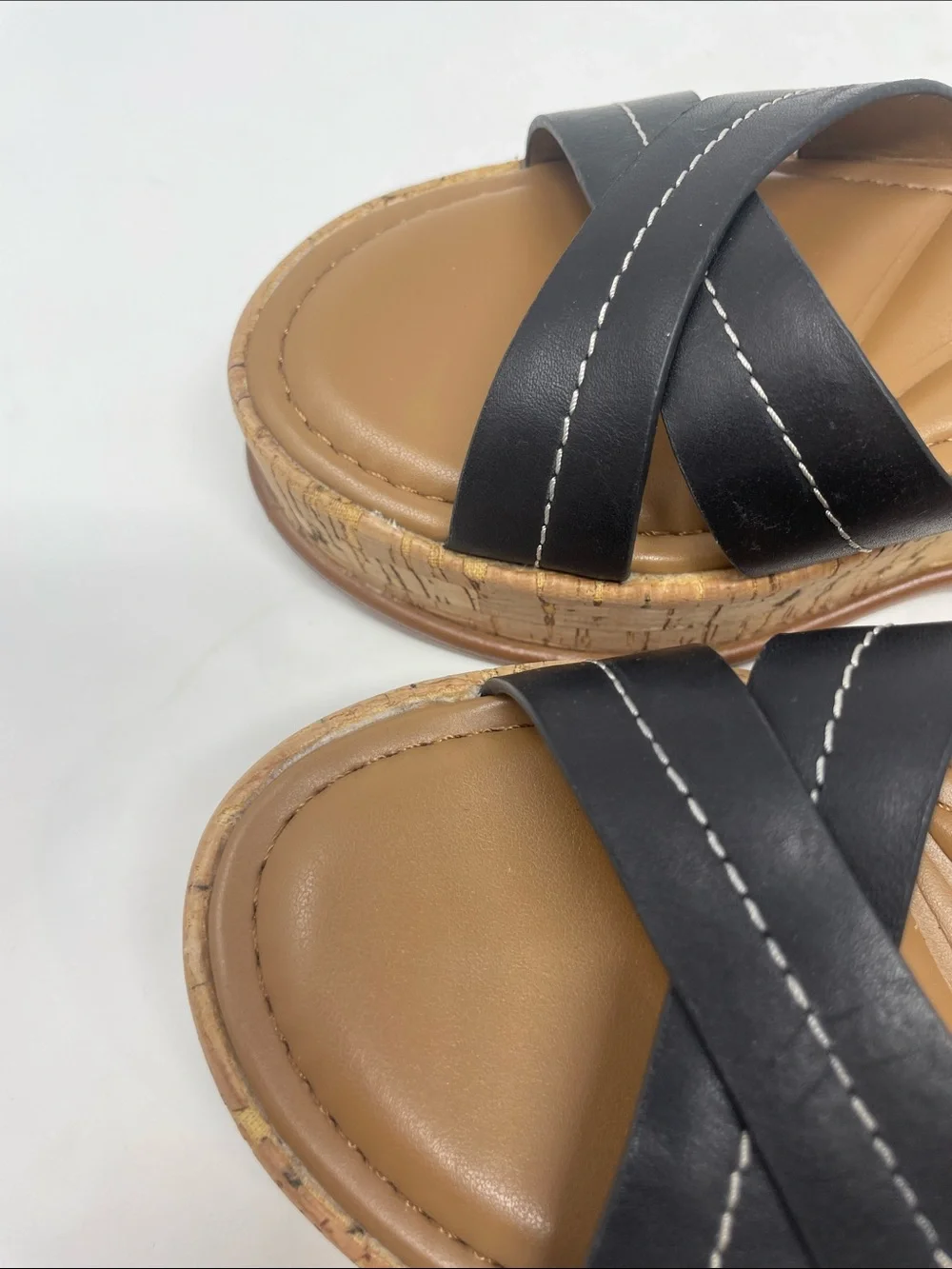 Naturalizer Black Cork Wedge Strappy Ankle Strap Sandals Size 6